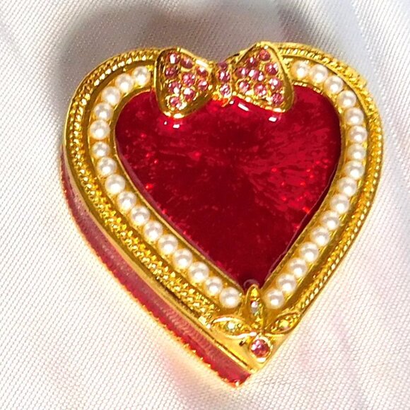 Art Form Hinged Trinket Box ETERNITY #502 Red Enamel Heart Valentine Goldtone - Picture 2 of 8
